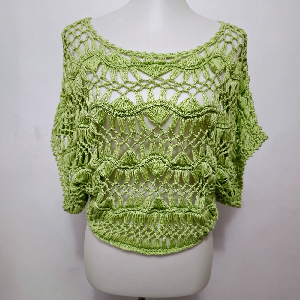 Buckle Romeo & Juliette Couture Lime Dolman Macrame Crochet Sweater Size Small